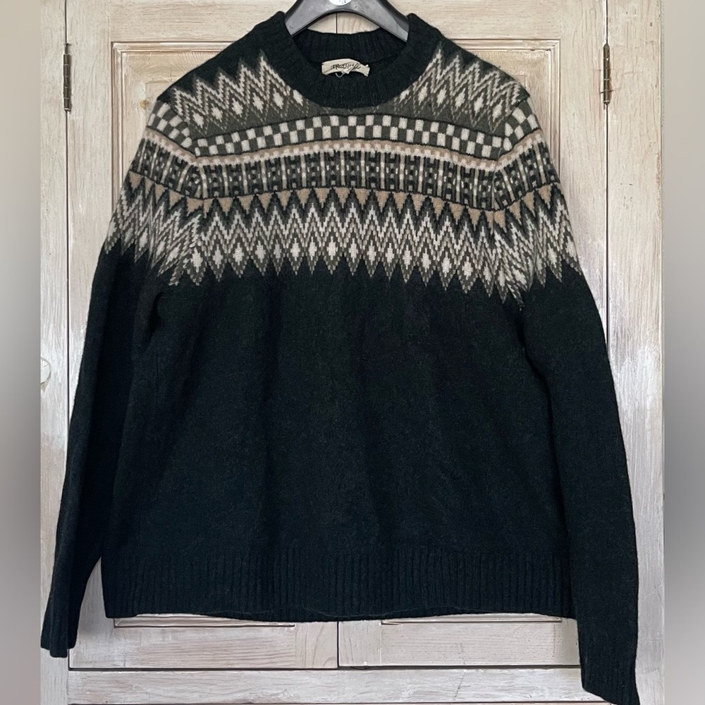 Madewell Black and Cream Crewneck Sweater